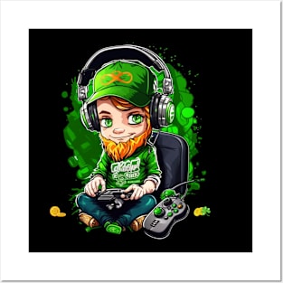 St Patricks Day Video Game Shirt | Gamer Leprechaun Irish Gamer Boys St Patricks Day Men -Shamrock Video Game controller - st patrick gamer for boys men Posters and Art